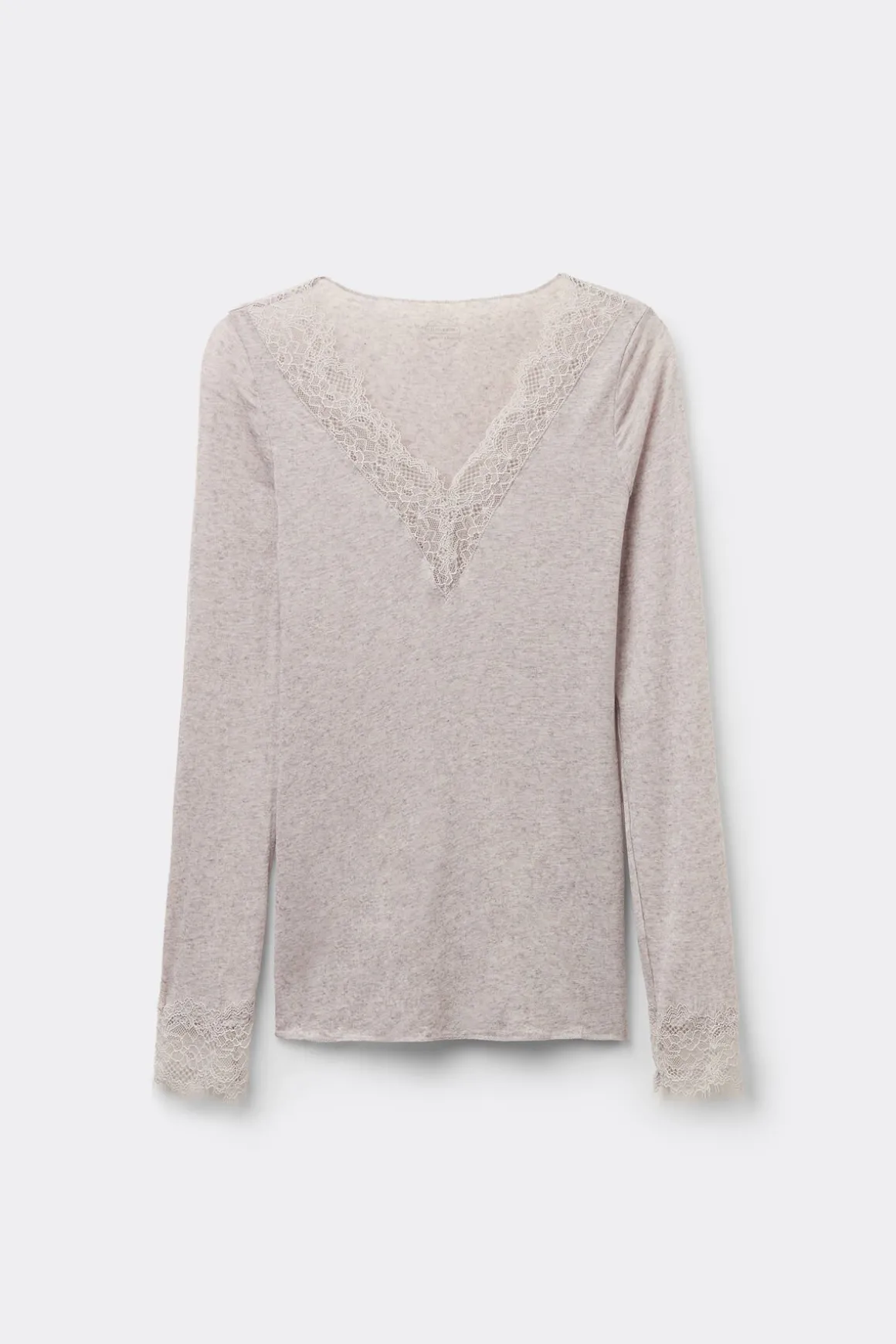 T-shirt manches longues en cachemire et dentelle