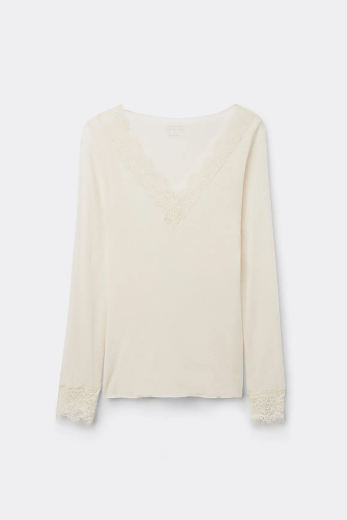T-shirt manches longues en cachemire et dentelle