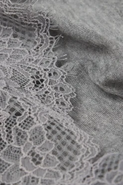 T-shirt manches longues en cachemire et dentelle