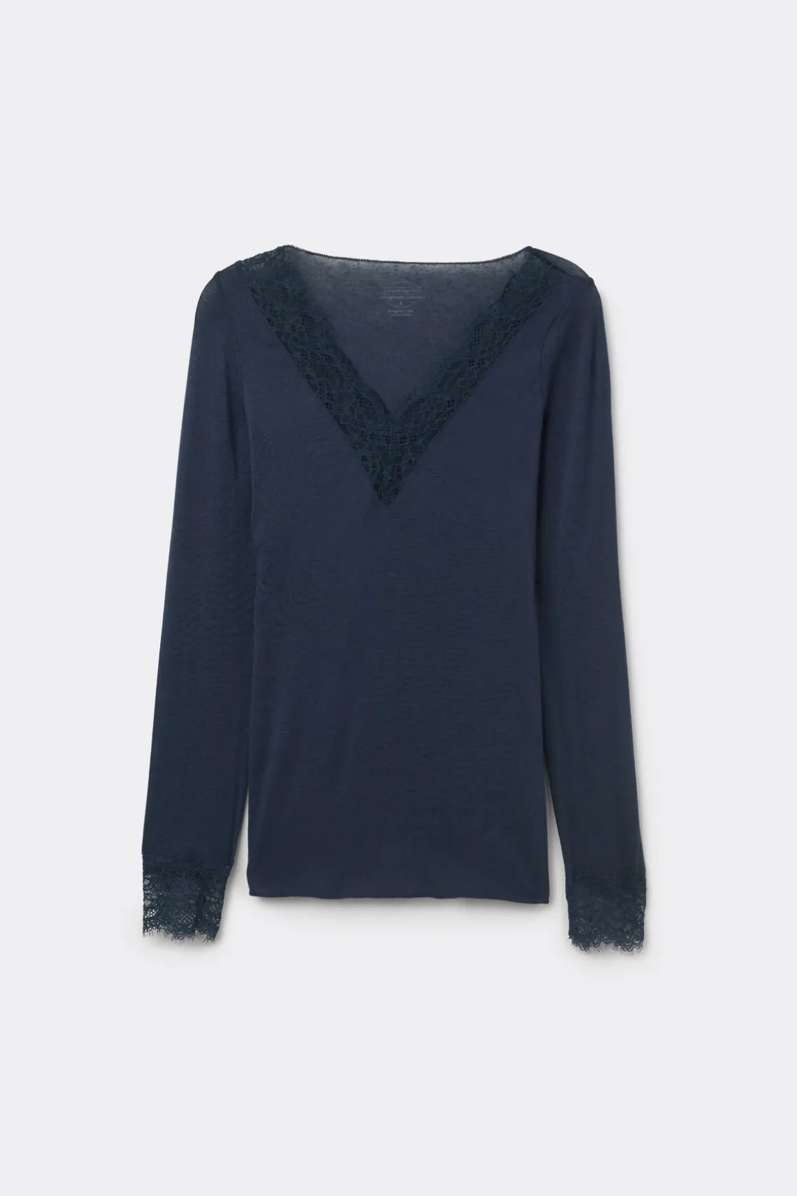 T-shirt manches longues en cachemire et dentelle