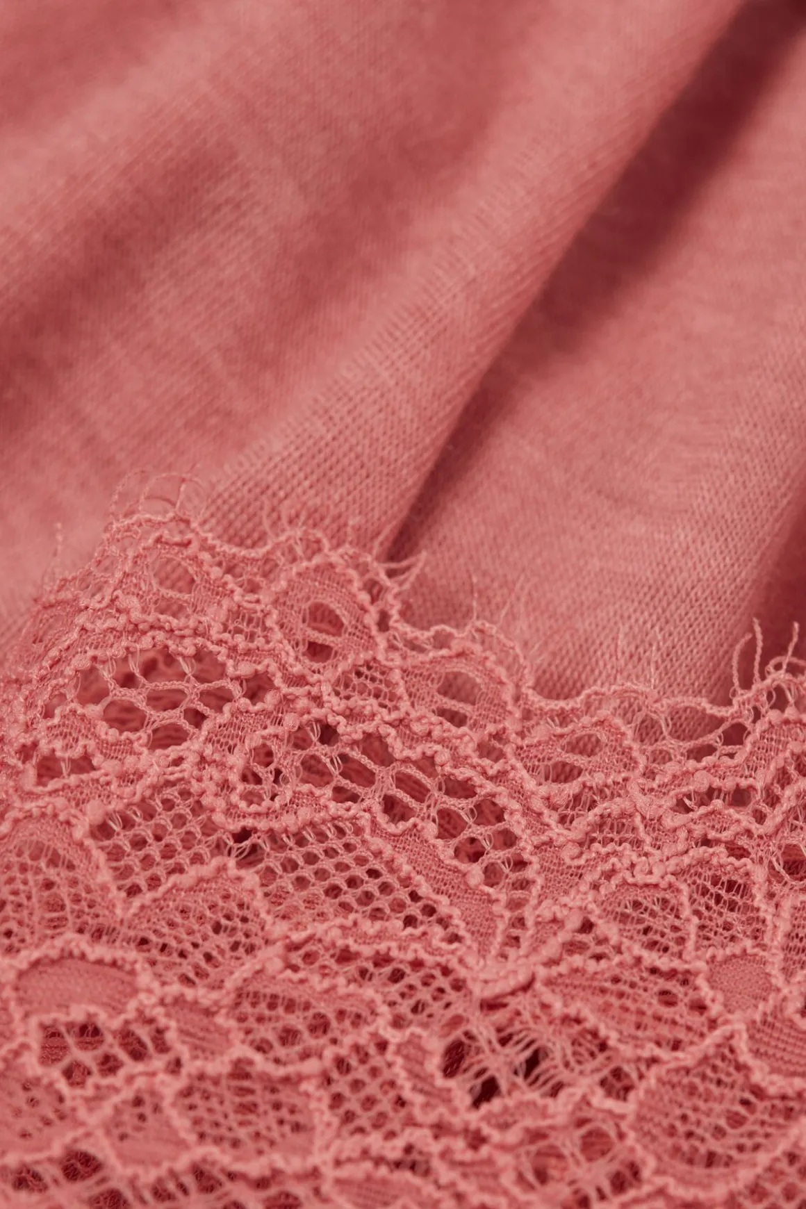 T-shirt manches longues en cachemire et dentelle