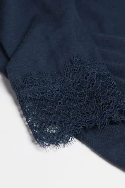 T-shirt manches longues en cachemire et dentelle