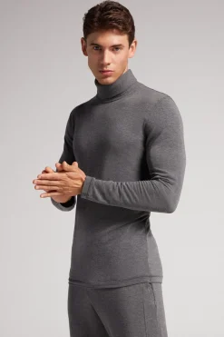 T-Shirt Manches Longues Modal Cachemire Col Mont.